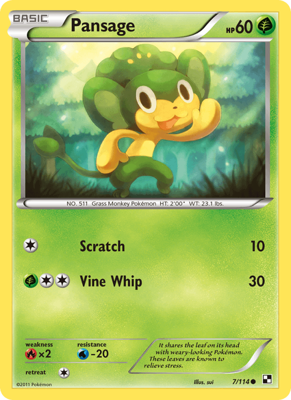 Pansage 7/114 Black & White English Pokémon card