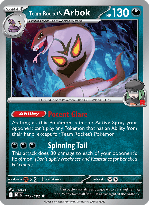Team Rocket's Arbok 113/182 Destined Rivals English Pokémon card