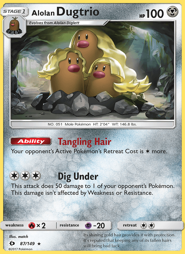 Alolan Dugtrio 87/149 Sun & Moon Base Set English Pokémon card
