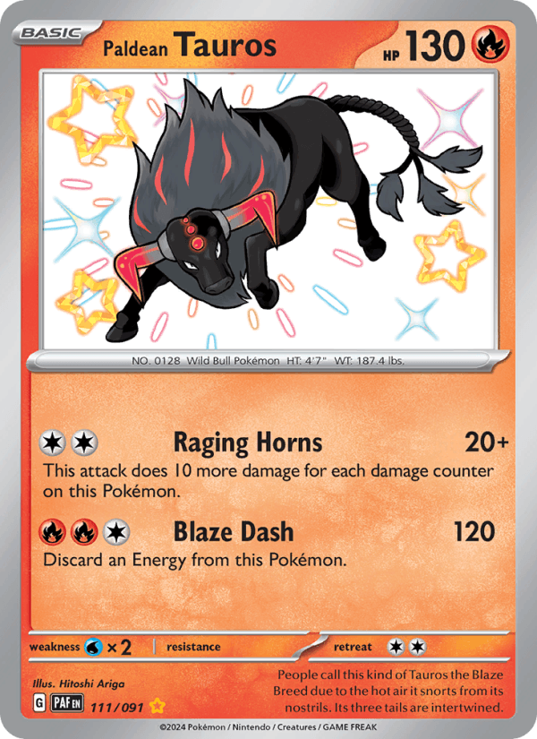 Paldean Tauros 111/91 Paldean Fates English Pokémon card