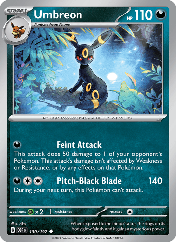 Umbreon 130/197 Obsidian Flames English Pokémon card