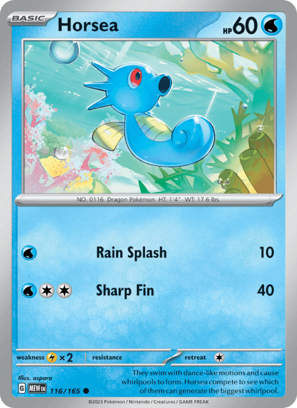 Horsea 116/165 151 English Pokémon card