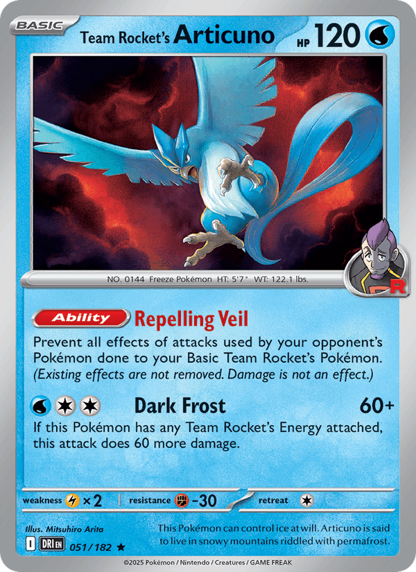 Team Rocket's Articuno 51/182 Destined Rivals English Pokémon card