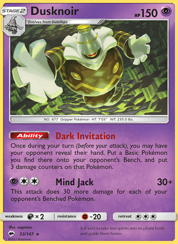Dusknoir 53/147 Burning Shadows English Pokémon card