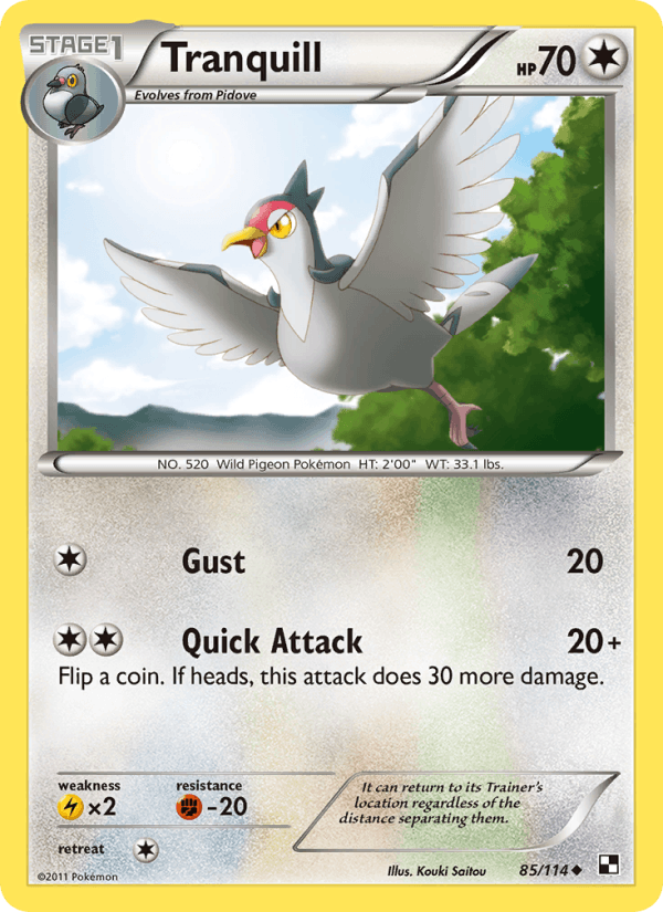 Tranquill 85/114 Black & White English Pokémon card