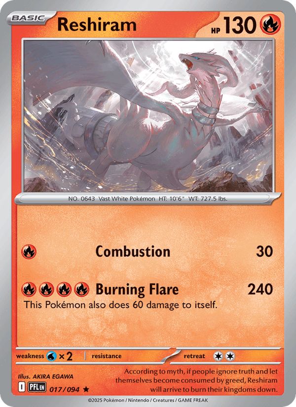 Reshiram 17/94 Phantasmal Flames English Pokémon card
