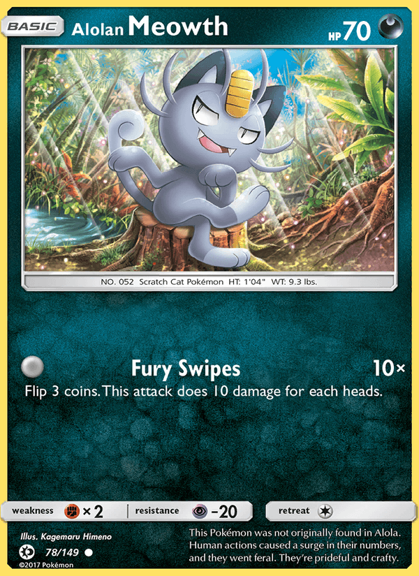 Alolan Meowth 78/149 Sun & Moon Base Set English Pokémon card