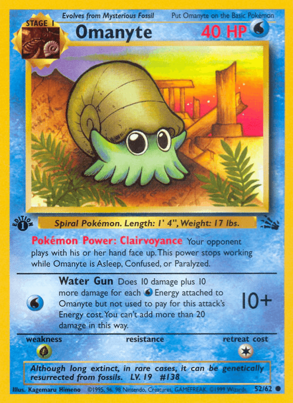 Omanyte 52/62 Fossil English Pokémon card