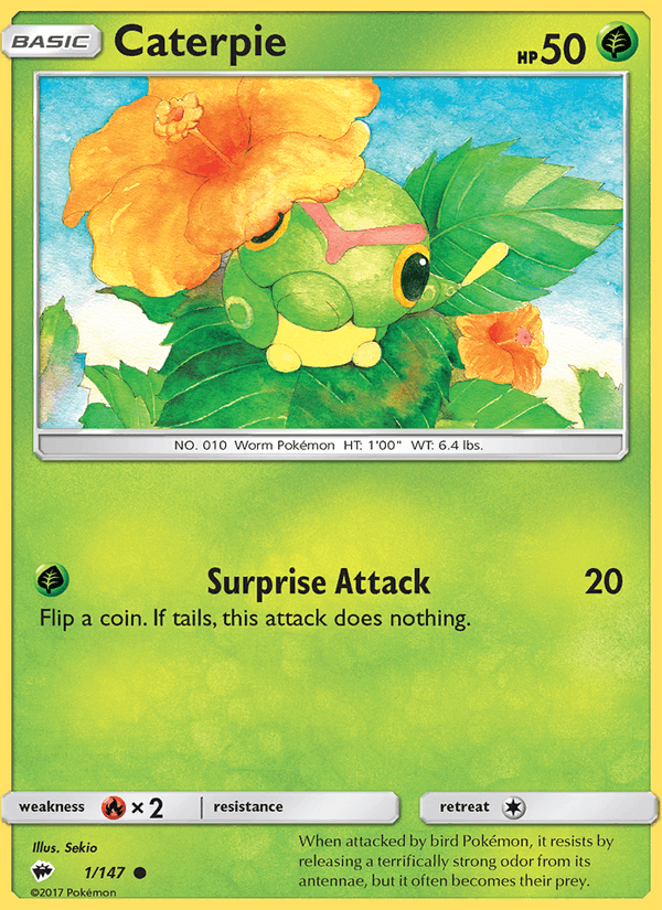 Caterpie 1/147 Burning Shadows English Pokémon card