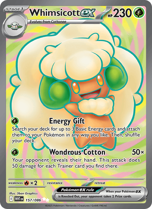 Whimsicott ex 157/86 White Flare English Pokémon card