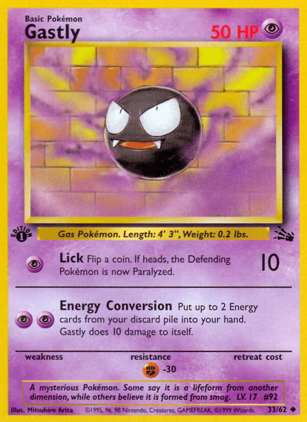 Gastly 33/62 Fossil English Pokémon card