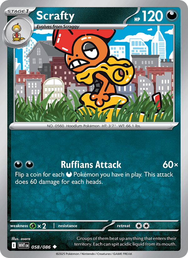 Scrafty 58/86 White Flare English Pokémon card