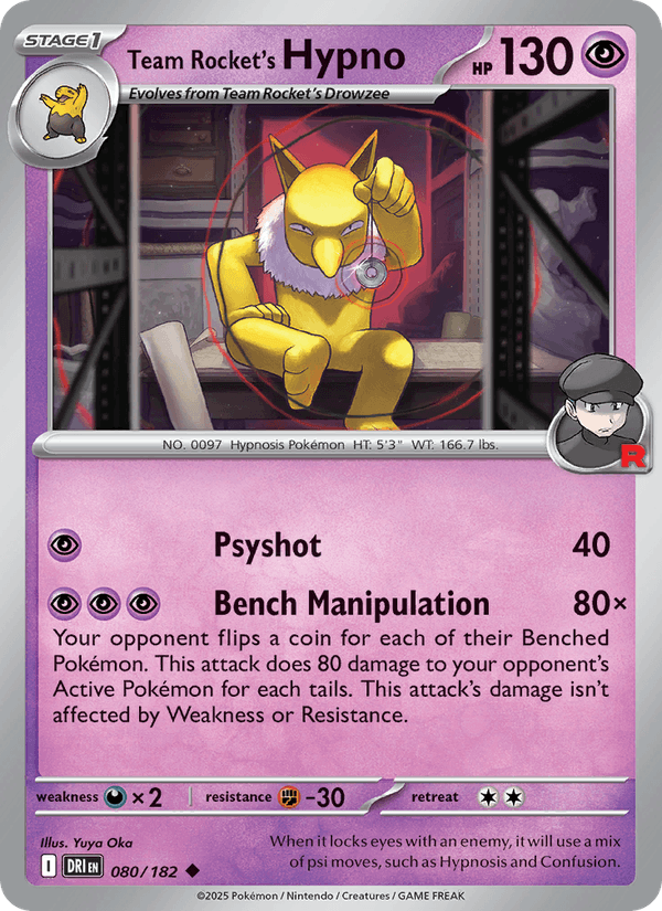 Team Rocket's Hypno 80/182 Destined Rivals English Pokémon card