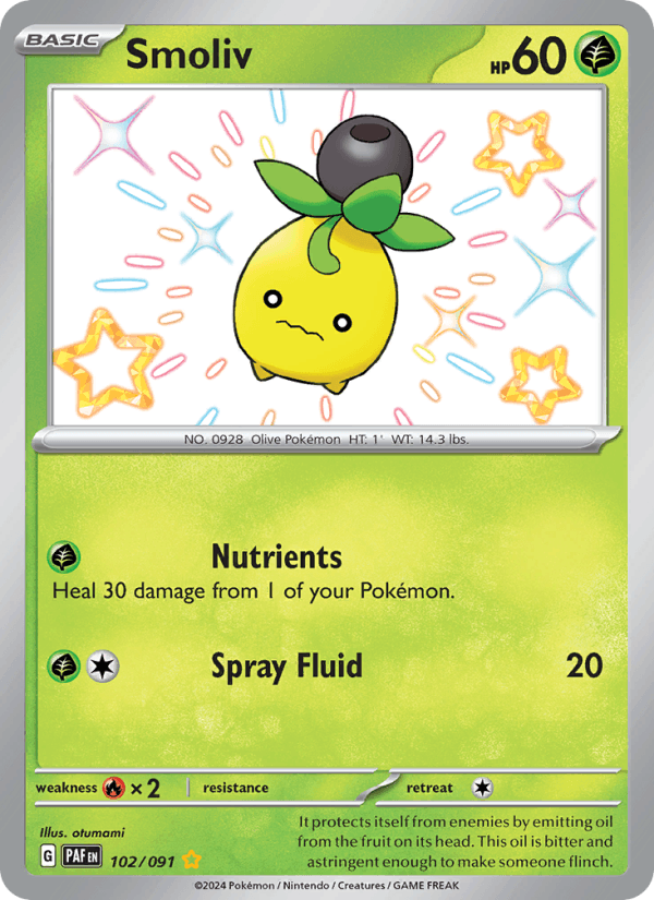 Smoliv 102/91 Paldean Fates English Pokémon card