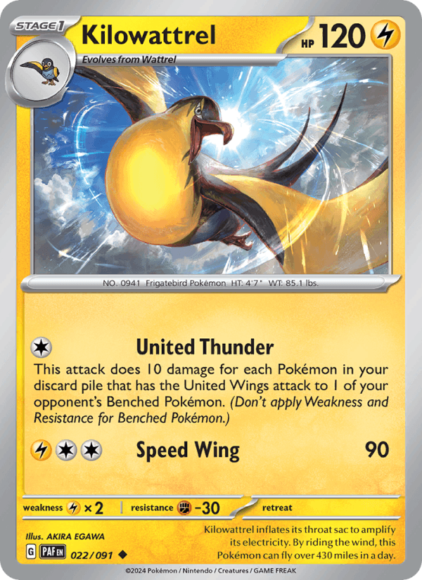 Kilowattrel 22/91 Paldean Fates English Pokémon card