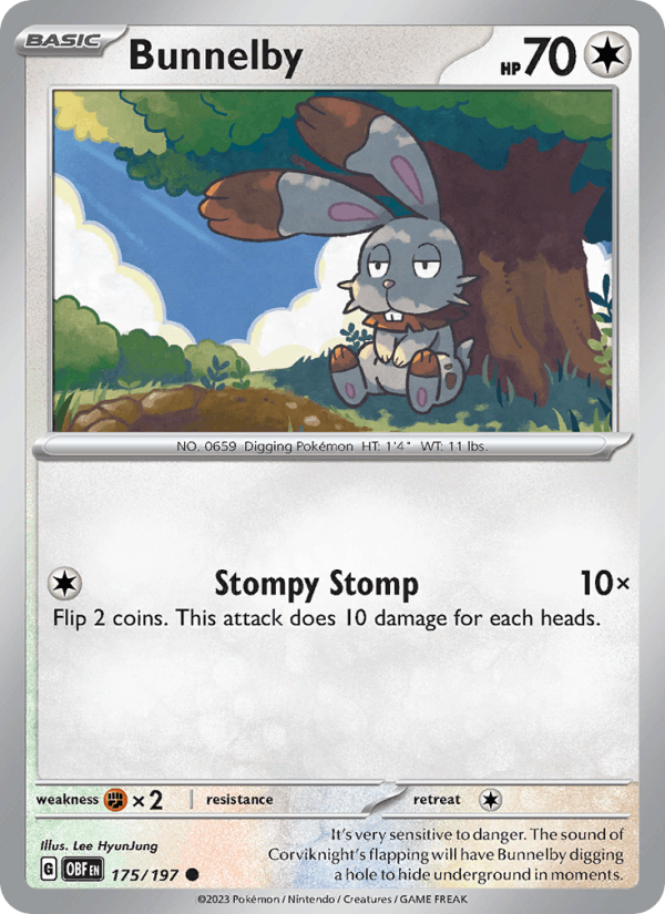 Bunnelby 175/197 Obsidian Flames English Pokémon card