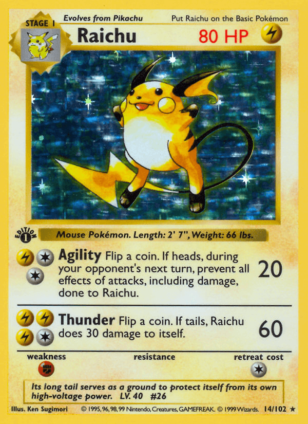 Raichu 14/102 Base Set English Pokémon card