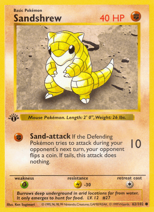 Sandshrew 62/102 Base Set English Pokémon card