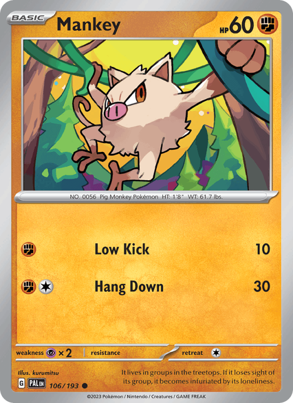 Mankey 106/193 Paldea Evolved English Pokémon card