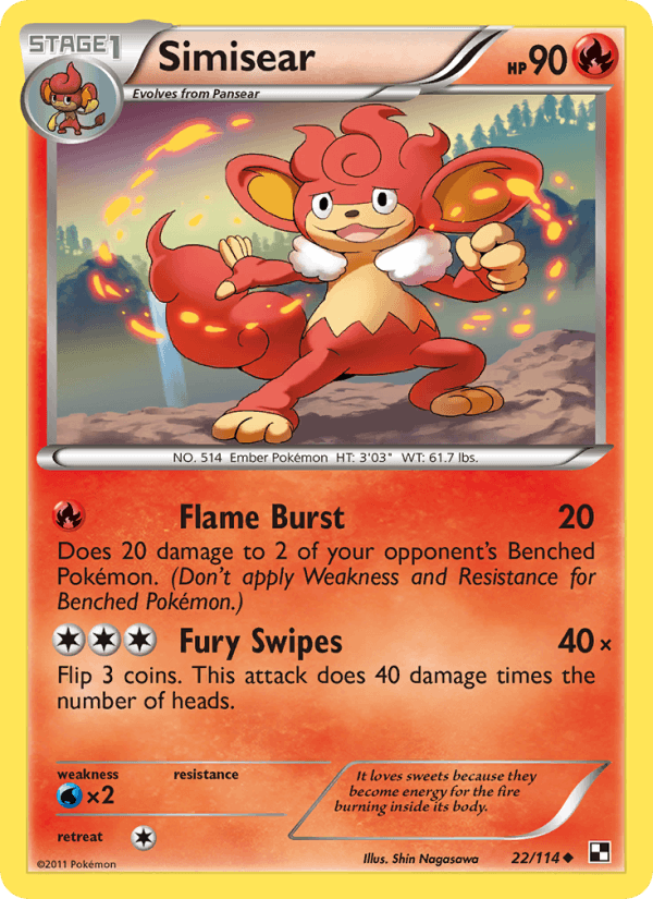 Simisear 22/114 Black & White English Pokémon card