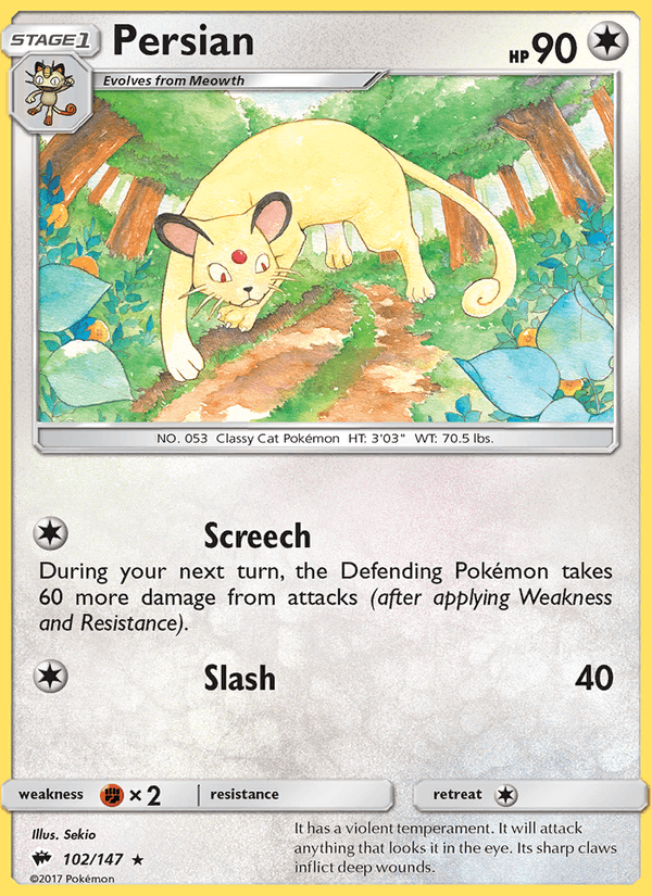 Persian 102/147 Burning Shadows English Pokémon card
