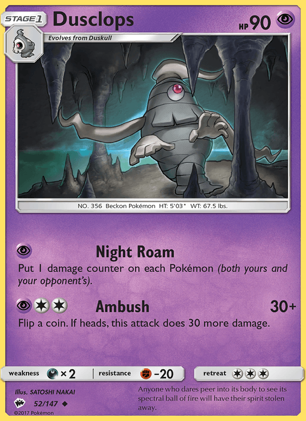 Dusclops 52/147 Burning Shadows English Pokémon card