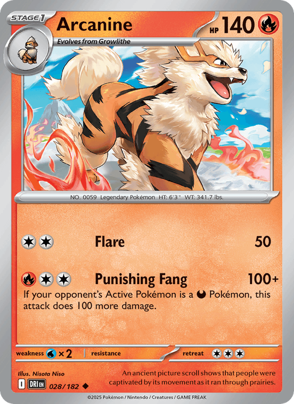 Arcanine 28/182 Destined Rivals English Pokémon card