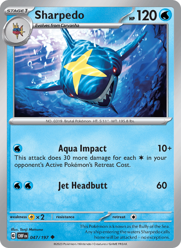 Sharpedo 47/197 Obsidian Flames English Pokémon card