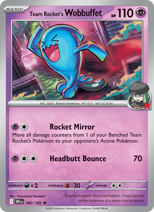 Team Rocket's Wobbuffet 82/182 Destined Rivals English Pokémon card