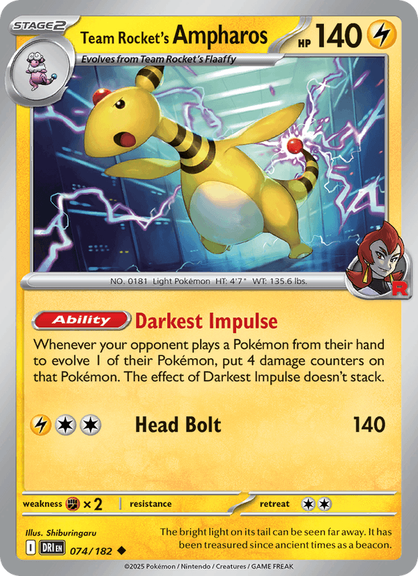 Team Rocket's Ampharos 74/182 Destined Rivals English Pokémon card