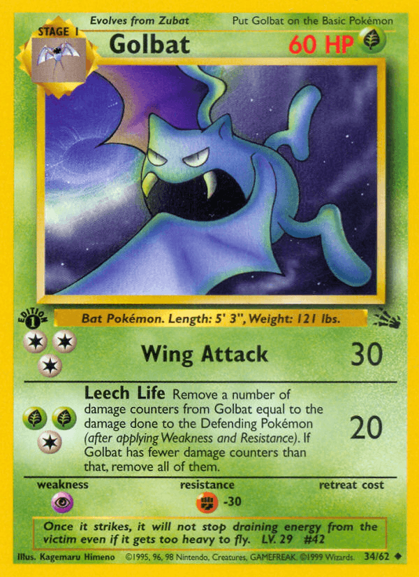 Golbat 34/62 Fossil English Pokémon card