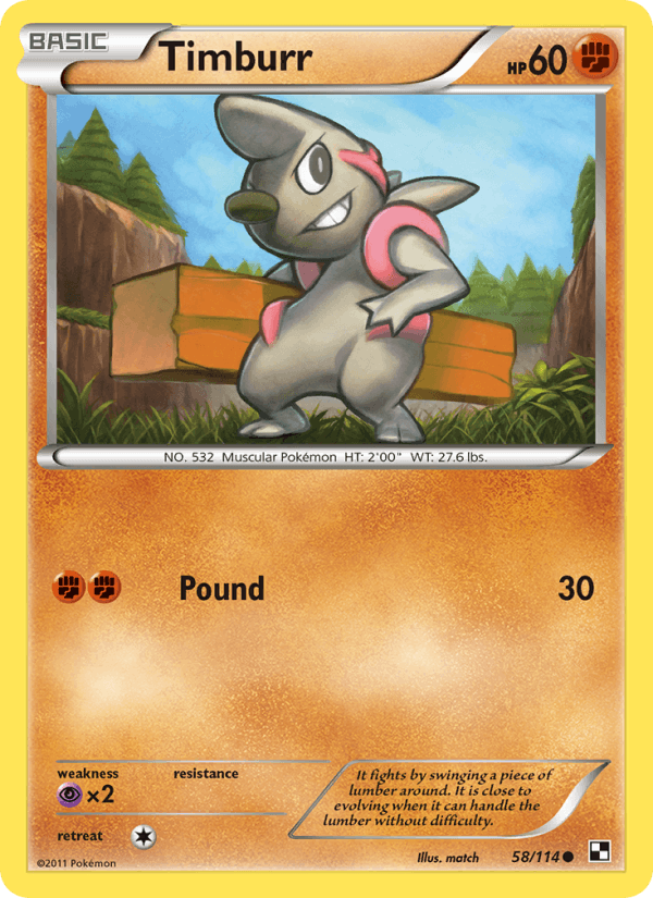 Timburr 58/114 Black & White English Pokémon card