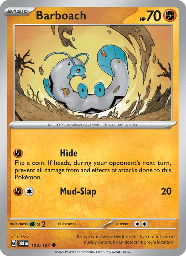 Barboach 108/197 Obsidian Flames English Pokémon card