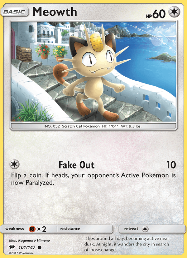 Meowth 101/147 Burning Shadows English Pokémon card