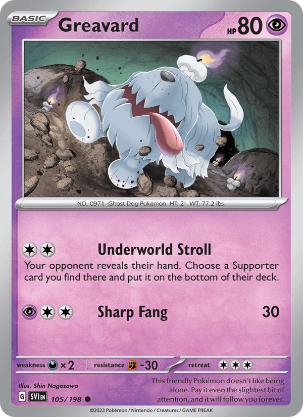 Greavard 105/198 Scarlet & Violet English Pokémon card