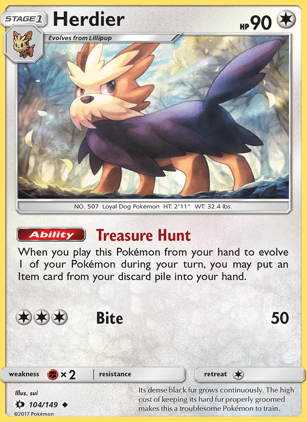 Herdier 104/149 Sun & Moon Base Set English Pokémon card