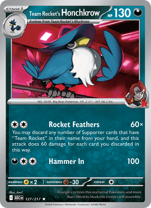 Team Rocket's Honchkrow 127/217 Ascended Heroes English Pokémon card