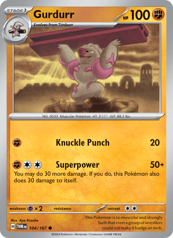 Gurdurr 104/167 Twilight Masquerade English Pokémon card