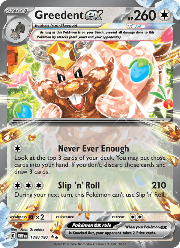 Greedent ex 179/197 Obsidian Flames English Pokémon card