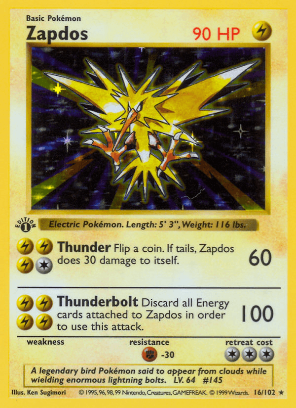 Zapdos 16/102 Base Set English Pokémon card