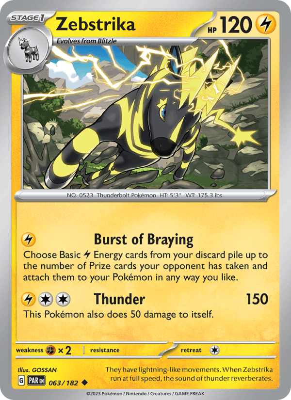Zebstrika 63/182 Paradox Rift English Pokémon card